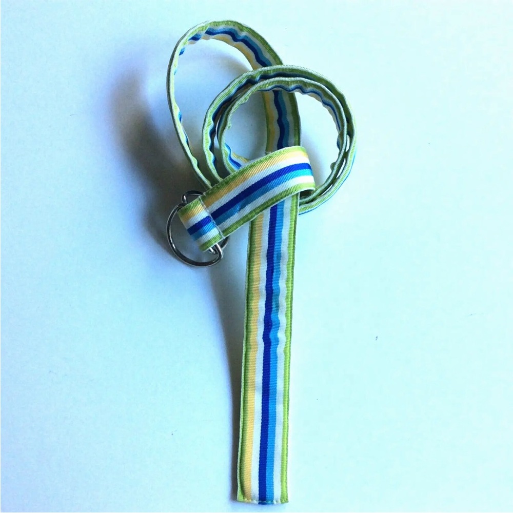 Molly B. D Ring Striped Ribbon Belt Green Yellow and Blue Youth M/L